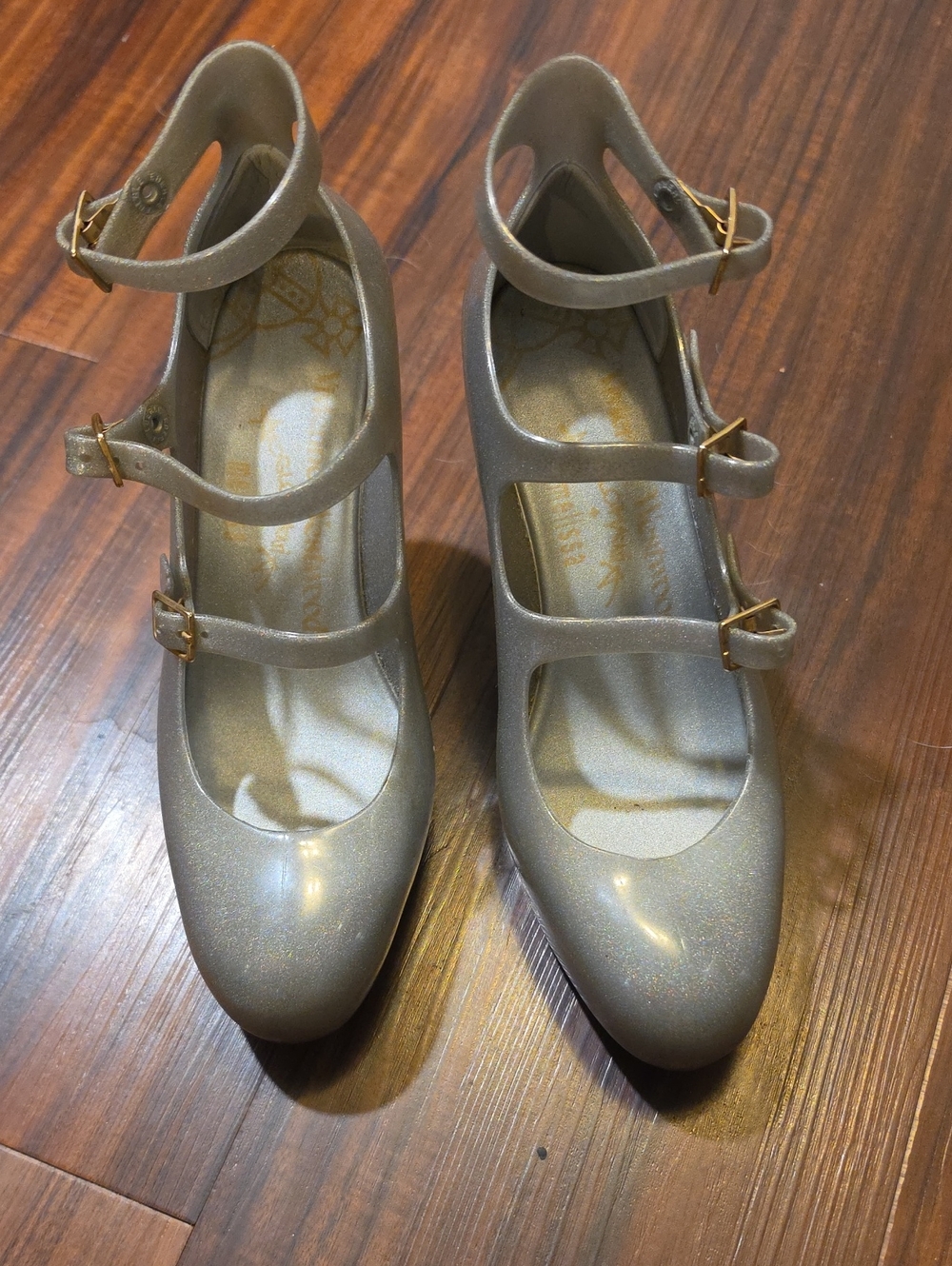 Vivienne Westwood Gold Triple-Strap Mary Jane Heels